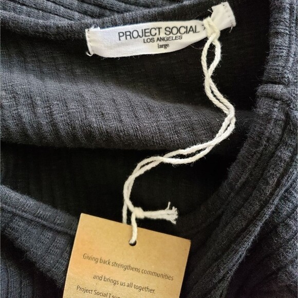 Project Social T Ribbed Stretchy Cropped Long Sleeve Top Women's Large - Picture 5 of 6